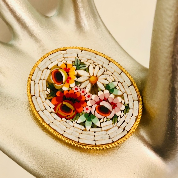 Vintage MicroMosaic Floral Brooch - Picture 11 of 11